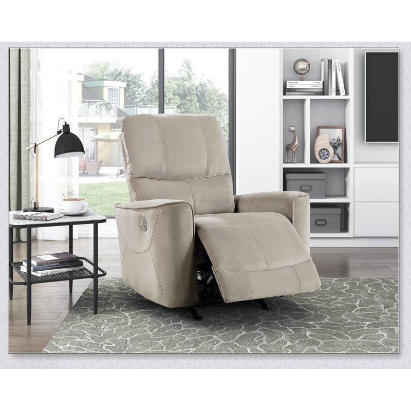 Chaise berçante inclinable électrique moderne avec revêtement en velours brun clair, structure en bois massif pour les meubles de maison de luxe
