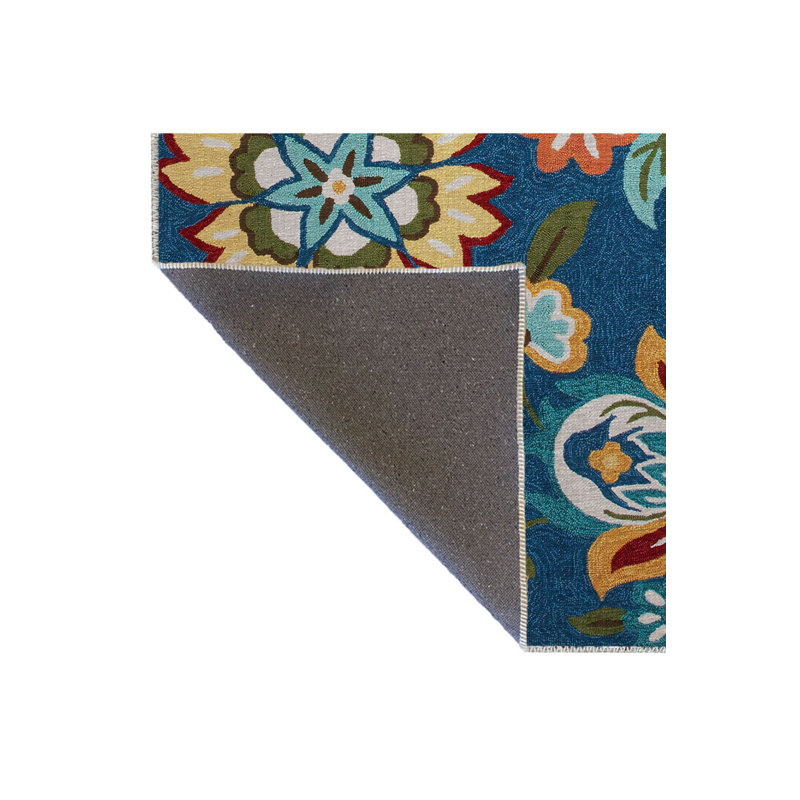 Tapis bleu lavable décoratif à motif floral bleu, Sous-tapis rectangulaire de 3 pi 3 po x 4 pi 11 po