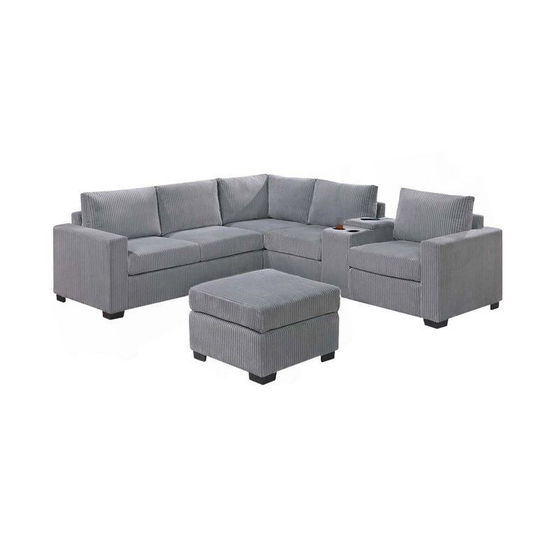 Ensemble de canapé modulaire 4 pièces moderne et fonctionnel, Gris clair