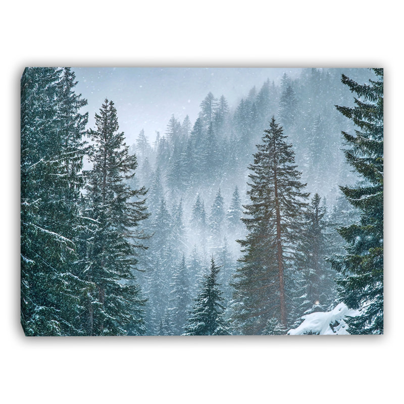 «Snowy Pines on Mountain Slope», art mural sur toile tendue, H 24 po x l 36 po