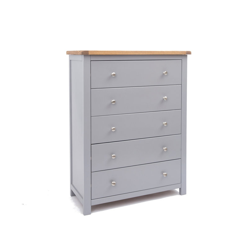 Miltona 90cm W 5 - Drawer Chest of Drawers, Grey/Chrome