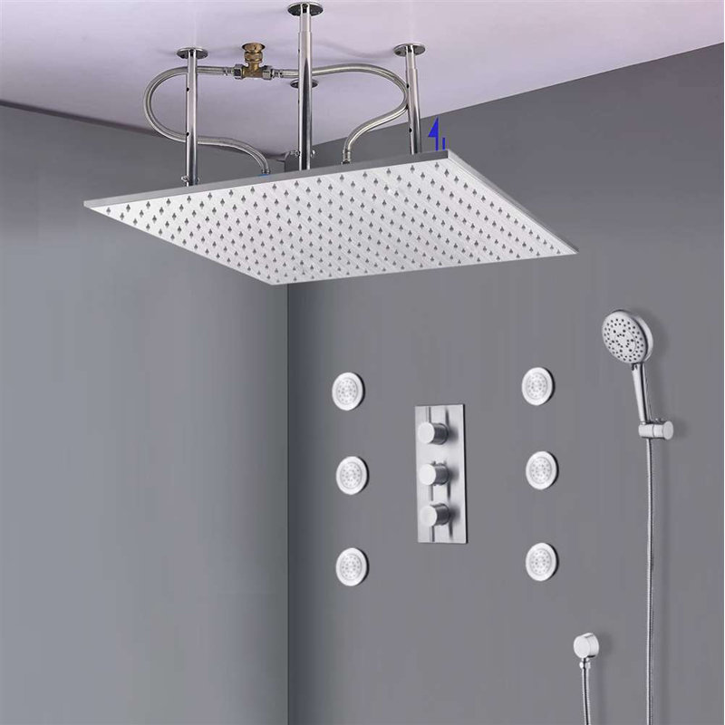 FontanaShowers Sofia Large Ceiling Rain Shower Head Set with Shower Body Sprays and Hand Shower, Chrome, 5.6" H x 20" W