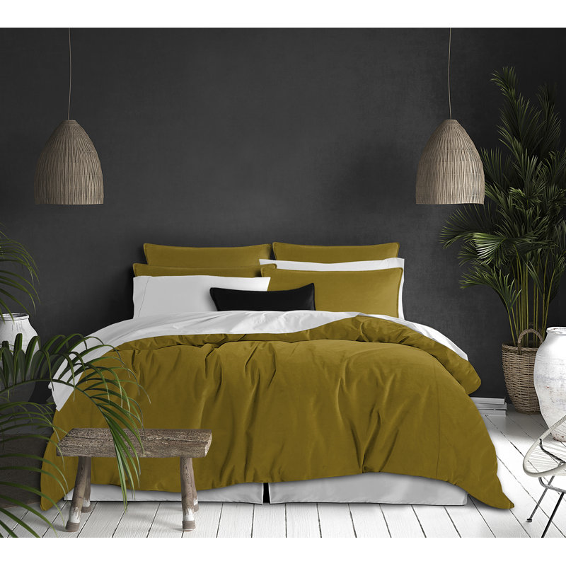 Ensemble de housse de couette Alia, Housse de couette pour grand lit + 2 taies décora, Curry