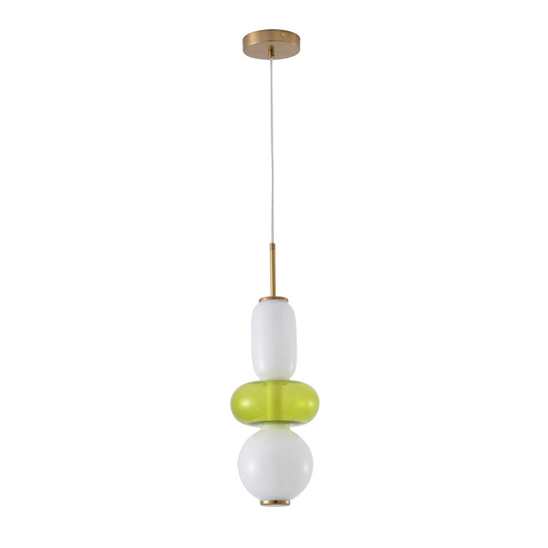 This Exquisite LED Pendant Is In A Gold Finish. The Frame Is Made Out Of Metal, And It Comes With A White And Green Glass Shade. The LED Bulb Is Integrated Into The Frame. The Adjustable Cord Link Makes This Fixture Suitable For Most Ceiling Heights.