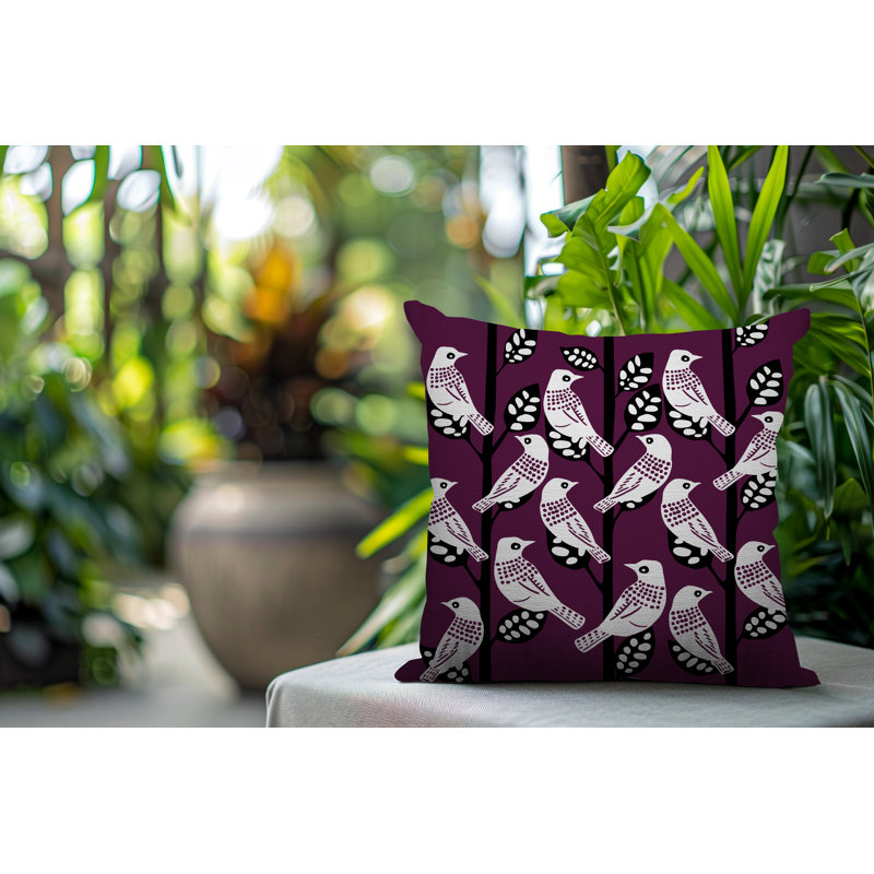 Oreiller carré réversible intérieur / extérieur Keaton Bird, Carré 15 po, Mauve