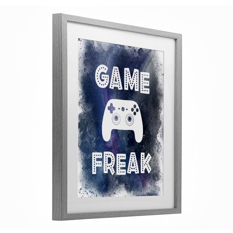 «Game Freak Splash», impression sous verre, conception de Marcus Prime, H 16 po x l 13 po, Cadre de ferme gris