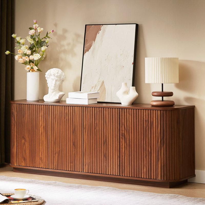 Meuble télé avec armoire à rayures verticales en bois pour la cuisine / chambre à coucher / vestibule, l 64 po x P 15 po x H 24 po.