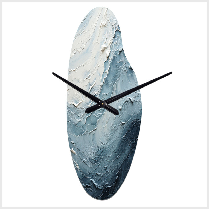 Kasee - Curved Shape Decorative Blue Coastal Wall Clock, Moyenne