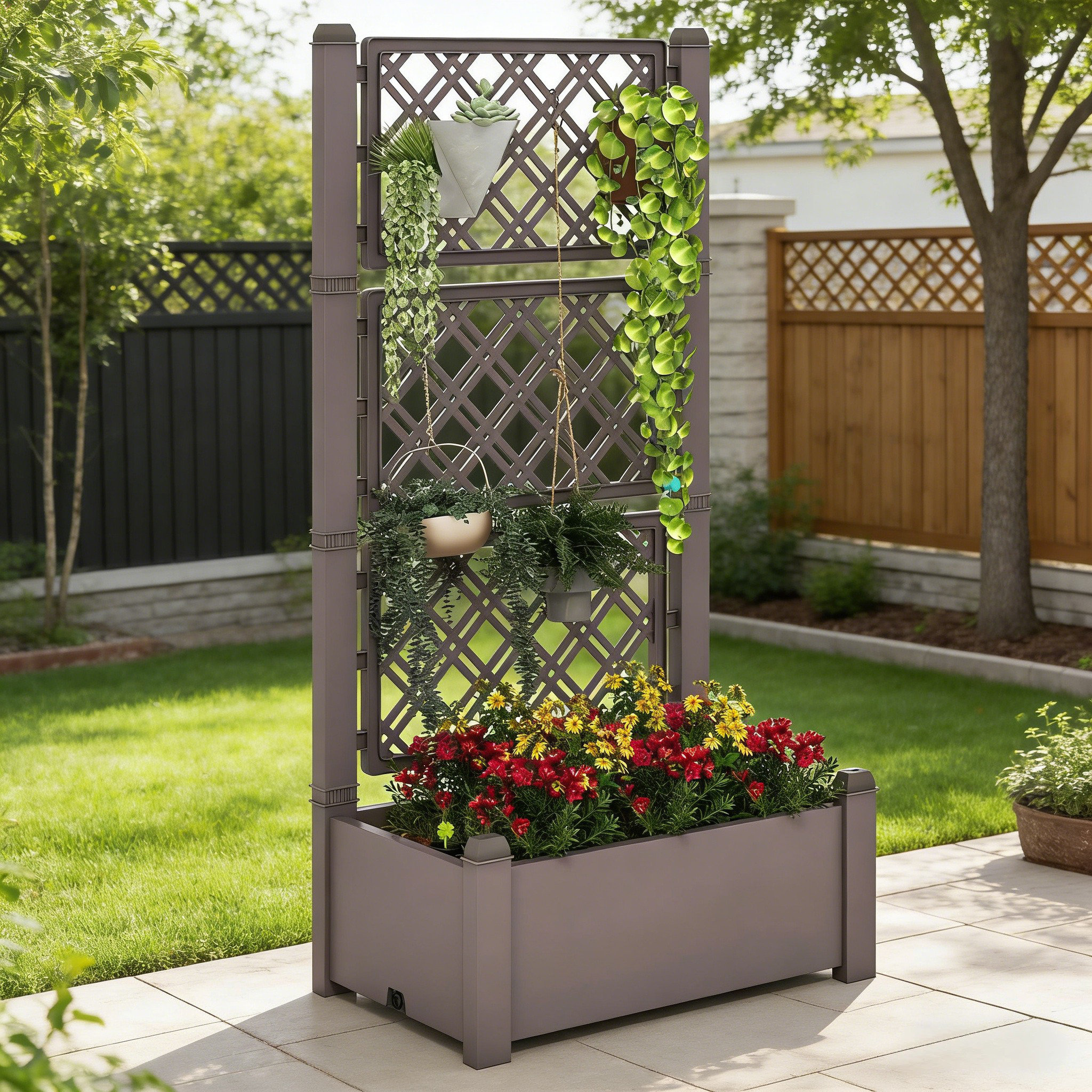Dakota Fields Standing Planter Box Lattice Panels Self-Watering