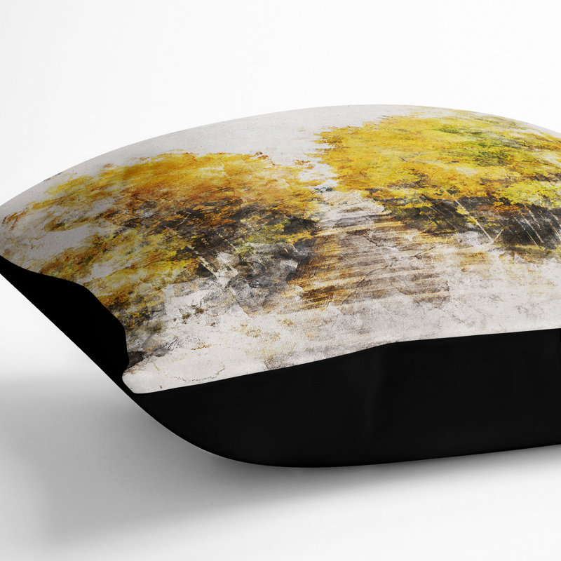 Road Through a Forest Cushion with Filling, Black, 40cm H x 40cm W x 15cm D