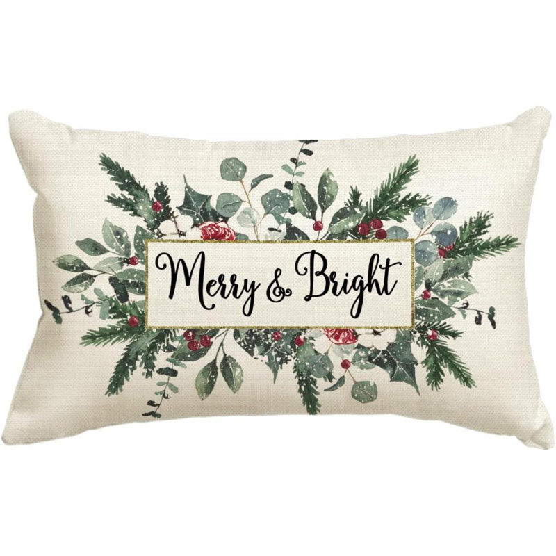 Housse de coussin Christmas Merry & Bright Eucalyptus Mistletoe, Forme rectangulaire, H 12 po x l 20 po