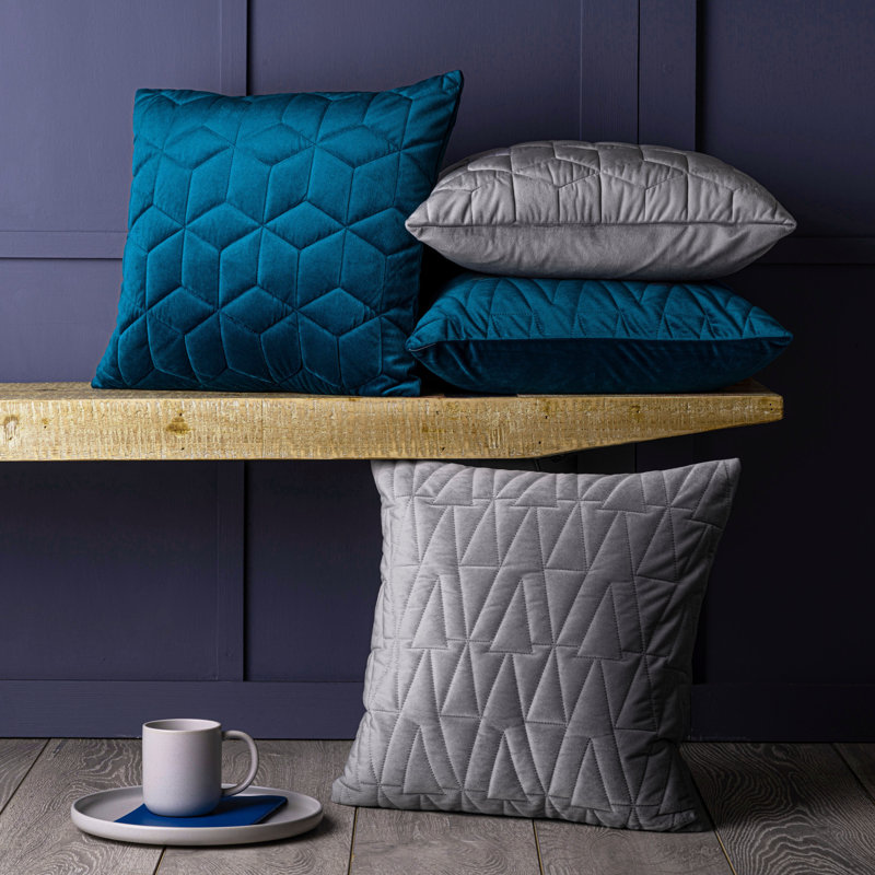 Lukes Geometric Square Throw Pillow Cover, Teal Blue