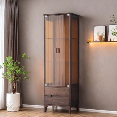 Solid wood bookcase with glass doors