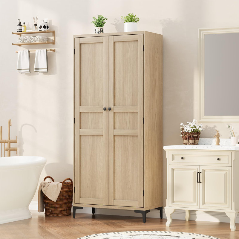 Armoire de rangement de 63 pouces de hauteur, armoire de salle de bain 5 niveaux avec 2 portes réglables
