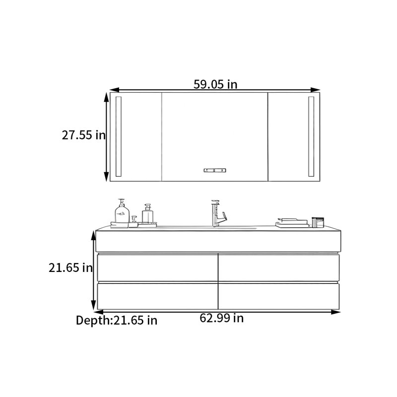 Simple and modern style smart bathroom cabinet, Burlywood, H 21,65 po x l 62,99 po x P 21,65 po