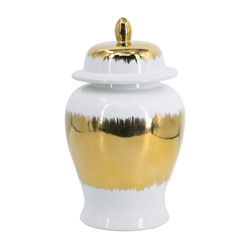 Pot à gingembre - doré / blanc, H 18,1 po x l 10 po x P 10 po