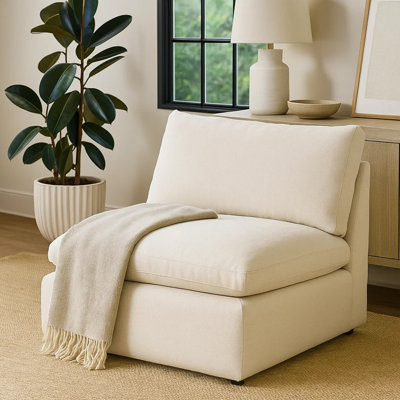 Fauteuil d'appoint sans accoudoirs modulaire Elize, polyester beige, rembourrage moelleux
