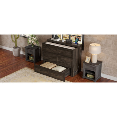 Lit escamotable pleine grandeur Farmhouse avec station de charge, lit plateforme pliable avec grand tiroir de rangement pour chambre d'amis, petite chambre, gris rustique (ancien SKU: N733S237853G)