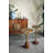 11.8X11.8X24" Slender Brass Side Table With Textured Gold Top And Wooden Pedestal Base