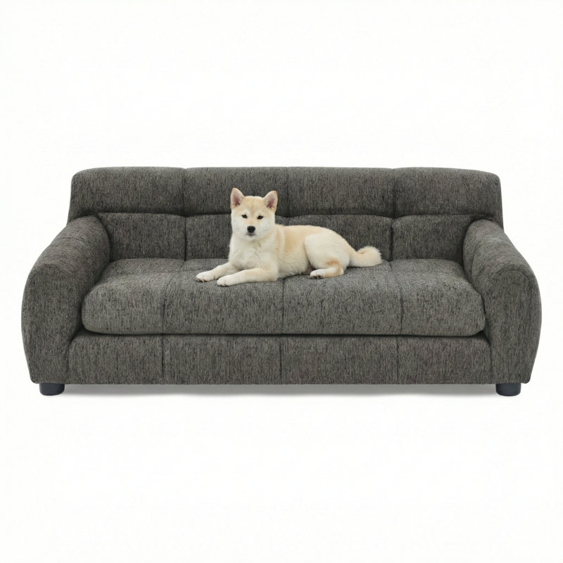 Canapé moelleux et confortable avec dossier et accoudoirs, idéal pour les canapés rectangulaires contemporains conçus pour les chiens de petite et moyenne taille, finition gris foncé