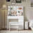 Makeup Vanity Desk Set with Mirror, Lights, and Storage with Power Strip