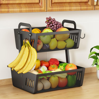 Fruit Basket Bowls For Kitchen Counter With Banana Hangers - Detachable Metal Fruit Stand