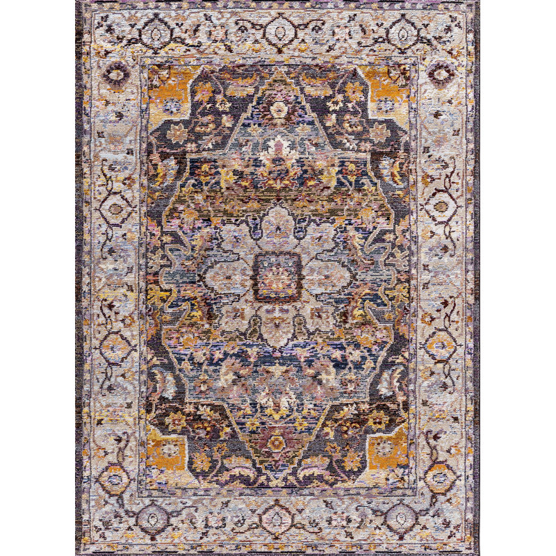 Tapis bleu marine / brun clair Lawnmont, Rectangle 9 pi 2 po x 12 pi 10 po