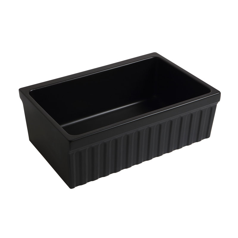 Whitehaus 30” Reversible Single Bowl Fireclay Kitchen Sink: Lip+Fluted, Lip Front Apron, Black