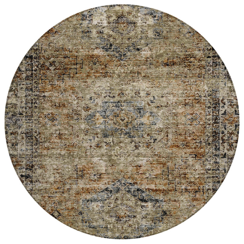 Machine Washable Indoor/Outdoor Labon ACN2170 Global Rug, Round 8'