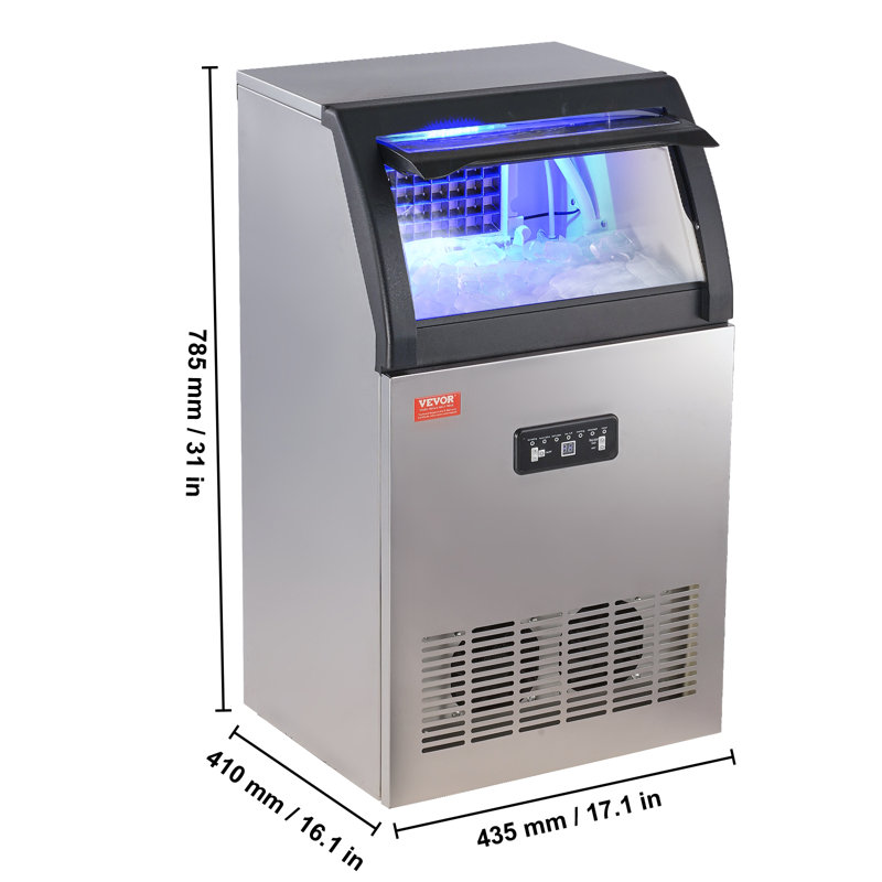 VEVOR Silver Stainless Steel Commercial Ice Maker with LED Display