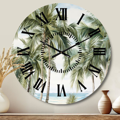 Palms Palm Trees On The Beach I - Palm Trees Black Face Wall Clock