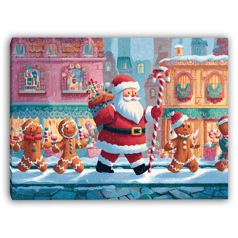 Père Noël à la grange rouge avec des animaux de ferme, toile tendue