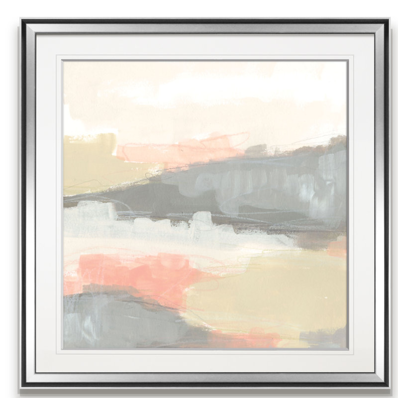 « valley brume ii », peinture, Encadrement argenté, H 16 po x l 16 po x P 1,5 po