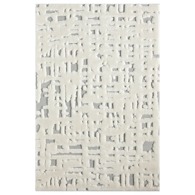 Tapis crème et gris à motif abstrait moderne Oheneba Collection