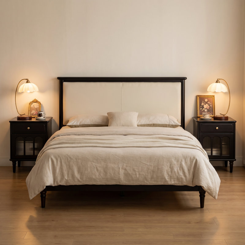 23"H Franch Style Solid Wood Nightstand-Set of 2, Set of 2, Black Rubberwood