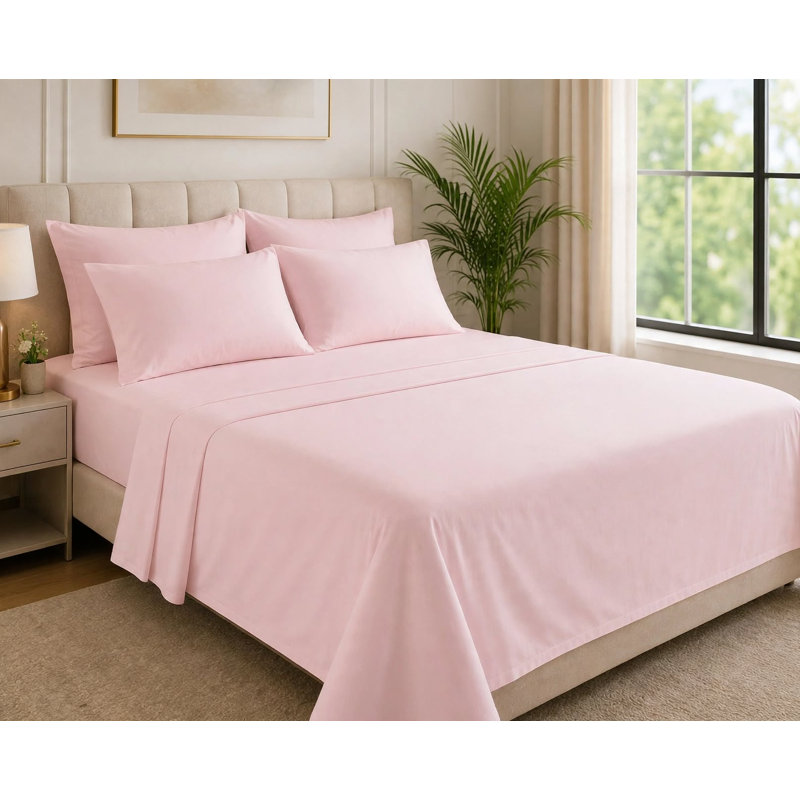 Ensemble de draps en microfibre 6 pièces, Très grand, Rose