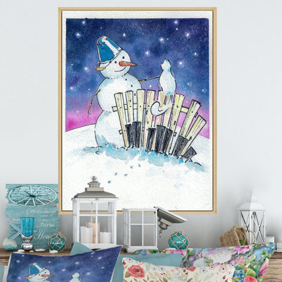 Bonhomme de neige de Noël avec chat - reproduction de cadre photo sur toile