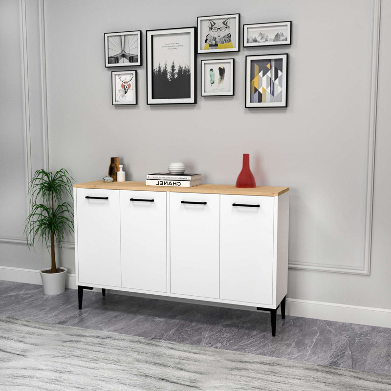 Console moderne, chêne saphir et blanc, 47,2 po x 29,5 po x 11,6 po | 100% panneau de particules enduit de mélamine, épaisseur: 0,7 pouce | Conception élégante et fonctionnelle, parfaite pour la décoration du salon et du vestibule