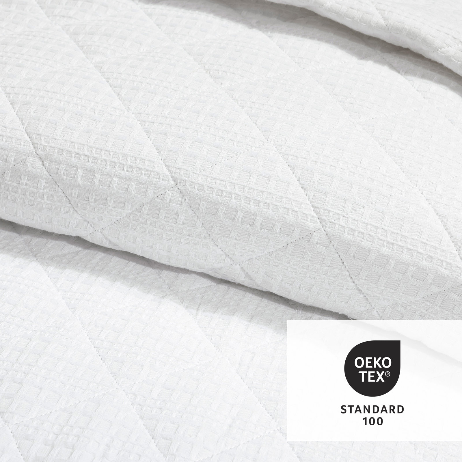 Haniya Solid Waffle Cotton Quilt Set, Queen Quilt + 2 Standard Shams, White