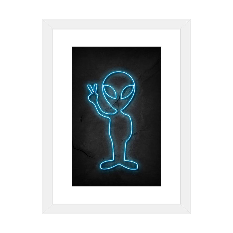 Alien - impression d'art graphique, Papier encadré blanc, Blanc, H 24 po x l 16 po x P 1 po
