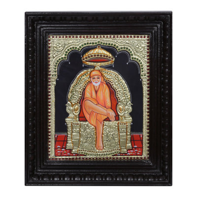 Œuvre de Tanjore de Shirdi Sai Baba | Couleurs traditionnelles avec or 24 carats | Avec cadre