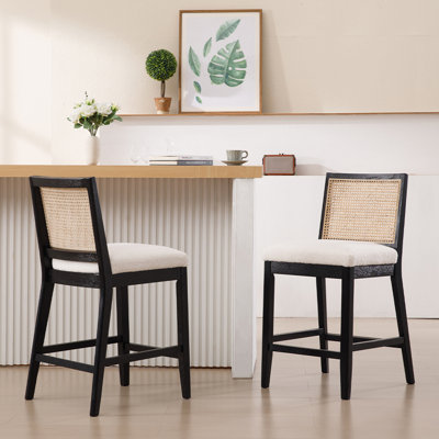 Rustic-Chic Counter Stools With Wicker Backrests And Wide Seats For Kitchen Islands And Bar Counters Set Of 2