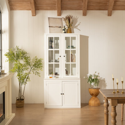 75"H Freestanding China Cabinet with Adjustable Shelves and Tempered Glass Doors by Ophelia & Co.