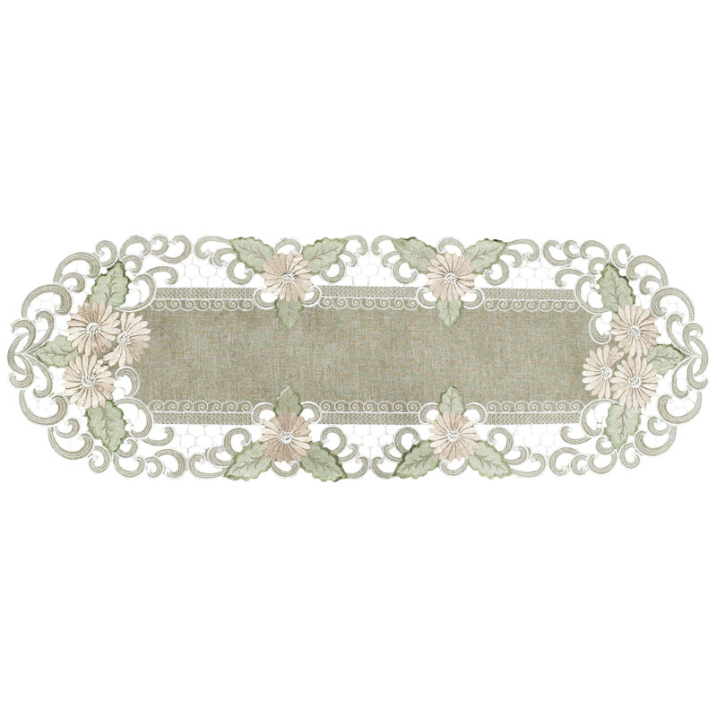 Georgiana Gold Daisy Fleur Latte Green Table Runner, 45" x 16"