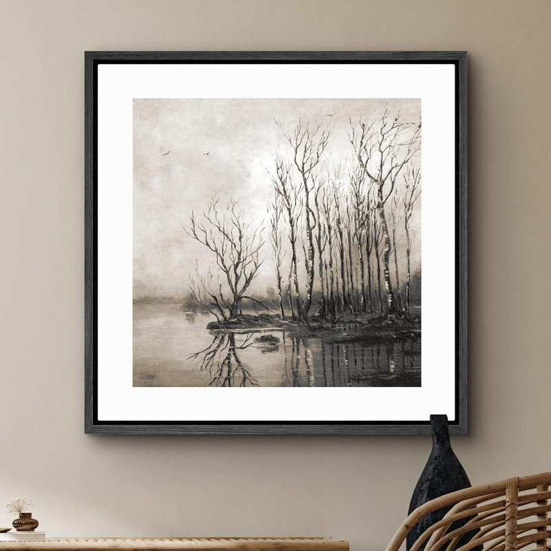 «Storm Cloud Winter Tree Lake Reflection», reproduction sur toile, H 16 po x l 16 po, Noir