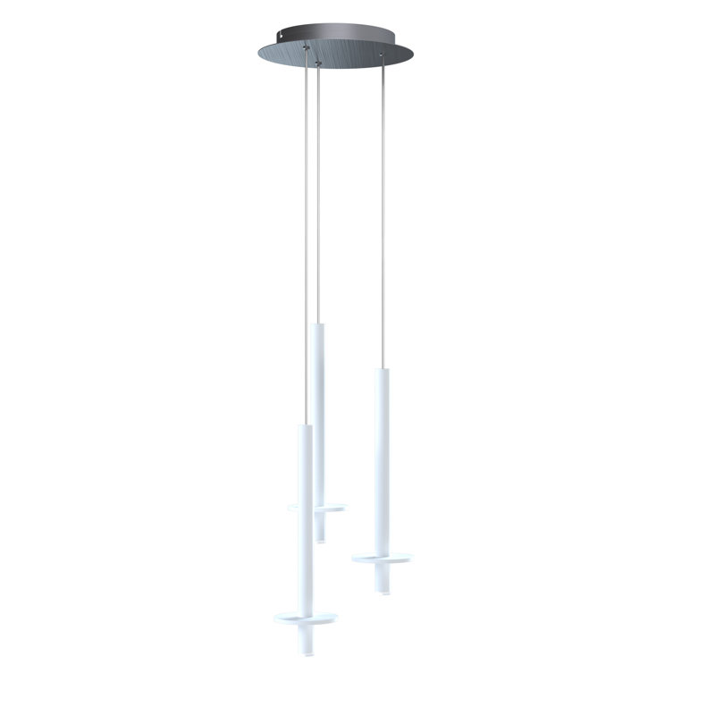 Luminaire suspendu cylindrique à DEL 3 lumières Zakaryan, Blanc