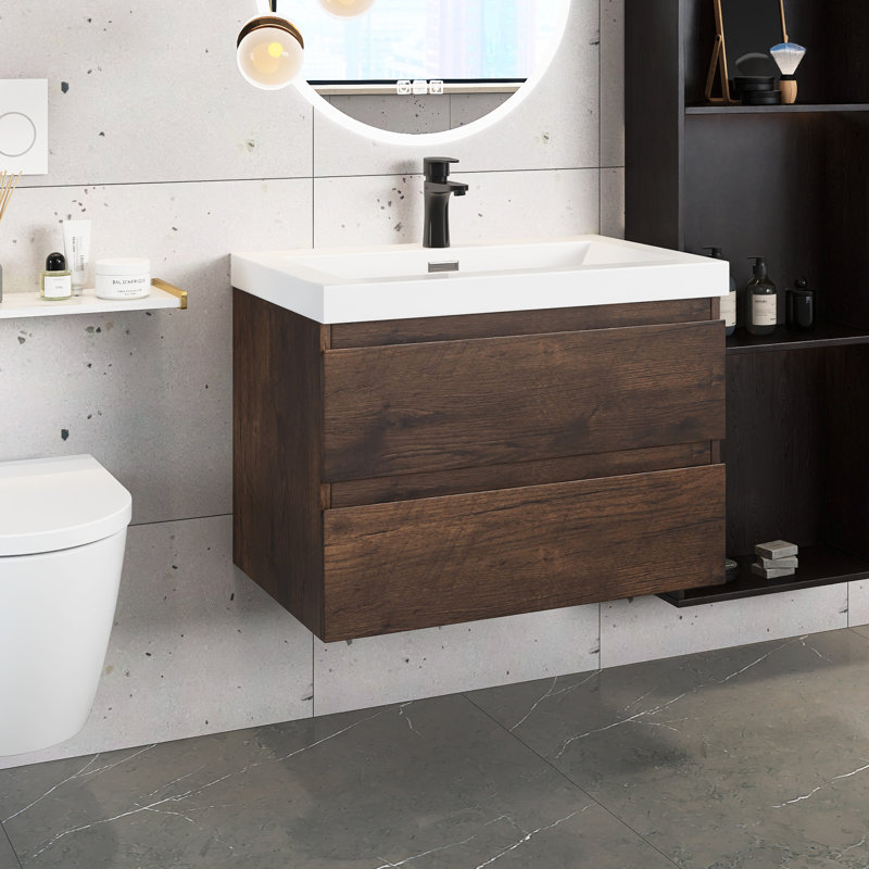 Meuble-lavabo mural simple avec plateau en marbre de culture 30 po Linaker