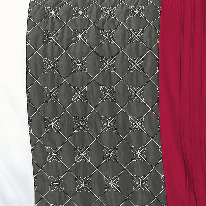 Ensemble de literie complet 8 pièces à rayures mandala rouge et gris anthracite, taille QUEEN