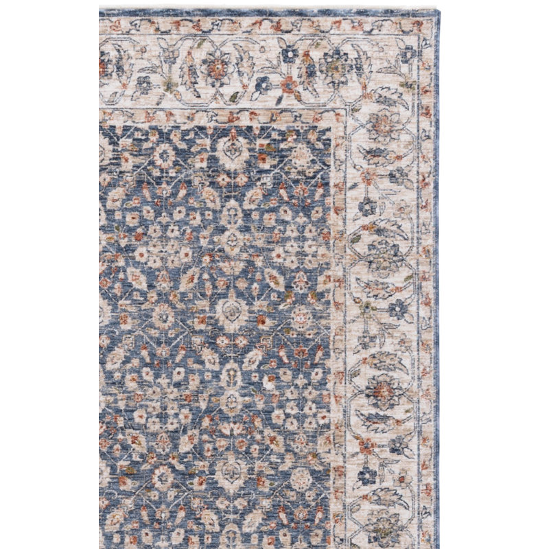 Tapis ivoire / bleu tissé à la machine Ralph Lauren Helena, Rectangle 8 pi 9 po x 11 pi 1 po