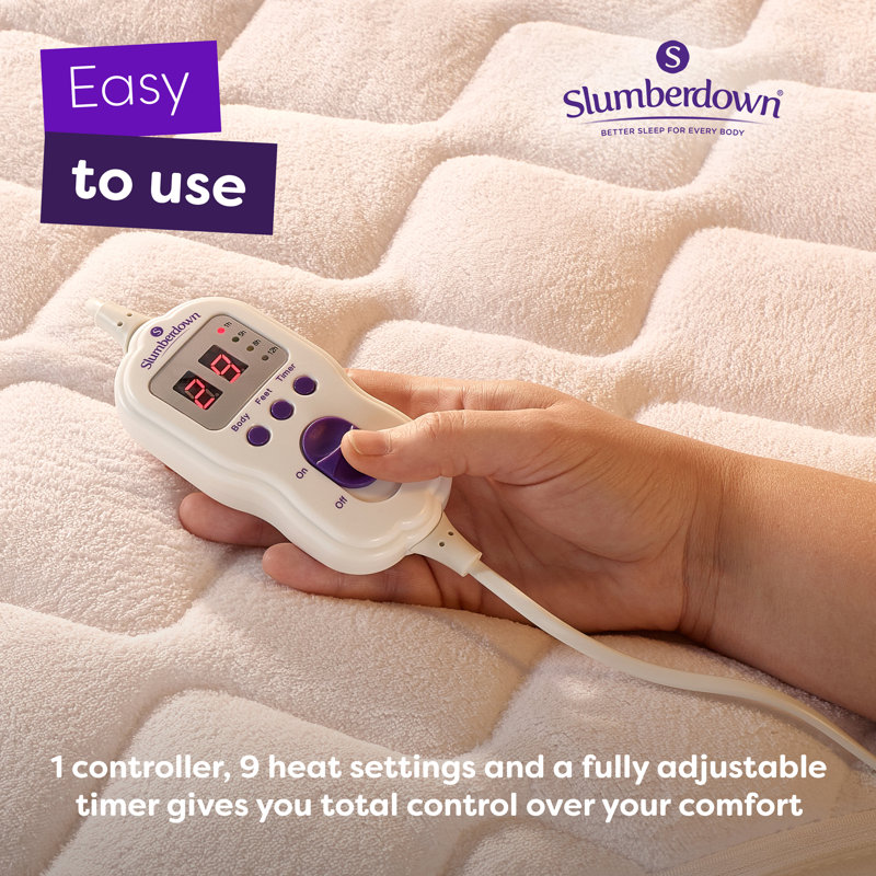 Slumberdown Wonderfully Warm Electric Blanket Control 9-Heat Settings Easy Fit Machine Washable, Double